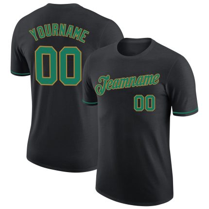 Custom Black Kelly Green Old Gold Performance Tee for Men and Women Personalized Black Kelly Green-Old Gold Performance T-Shirt