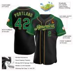 Personalized Black Kelly Green Old Gold Baseball Jersey with Raglan Sleeves Personalized Black Kelly Green-Old Gold Raglan