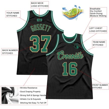 Personalized Throwback Basketball Jersey in Black, Kelly Green & Old Gold - Size 2 Personalized Black Kelly Green-Old Gold