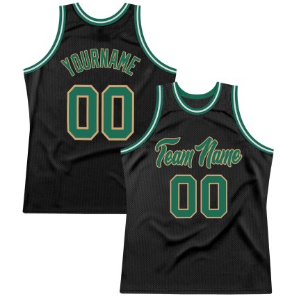 Personalized Throwback Basketball Jersey in Black, Kelly Green & Old Gold - Size 2 Personalized Black Kelly Green-Old Gold