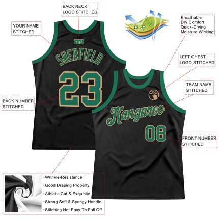 Personalized Black Kelly Green Old Gold Basketball Jersey - Throwback Style Personalized Black Kelly Green-Old Gold Throwback