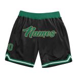 Personalized Black Throwback Basketball Shorts in Kelly Green and Old Gold Personalized Black Kelly Green-Old Gold Throwback