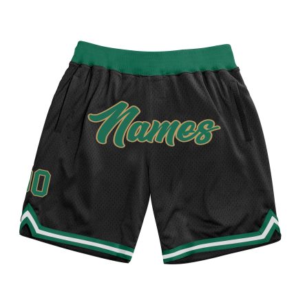 Personalized Black Throwback Basketball Shorts in Kelly Green and Old Gold Personalized Black Kelly Green-Old Gold Throwback