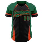 Custom Name and Number Authentic Baseball Jersey in Black and Kelly Green-Orange 3D Pattern Design Personalized Black Kelly