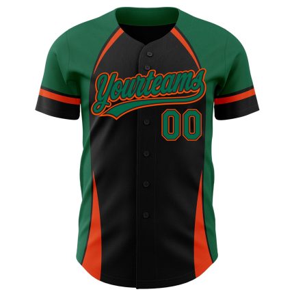 Custom Name and Number Authentic Baseball Jersey in Black and Kelly Green-Orange 3D Pattern Design Personalized Black Kelly
