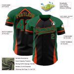 Custom Name and Number Authentic Baseball Jersey in Black and Kelly Green-Orange 3D Pattern Design Personalized Black Kelly