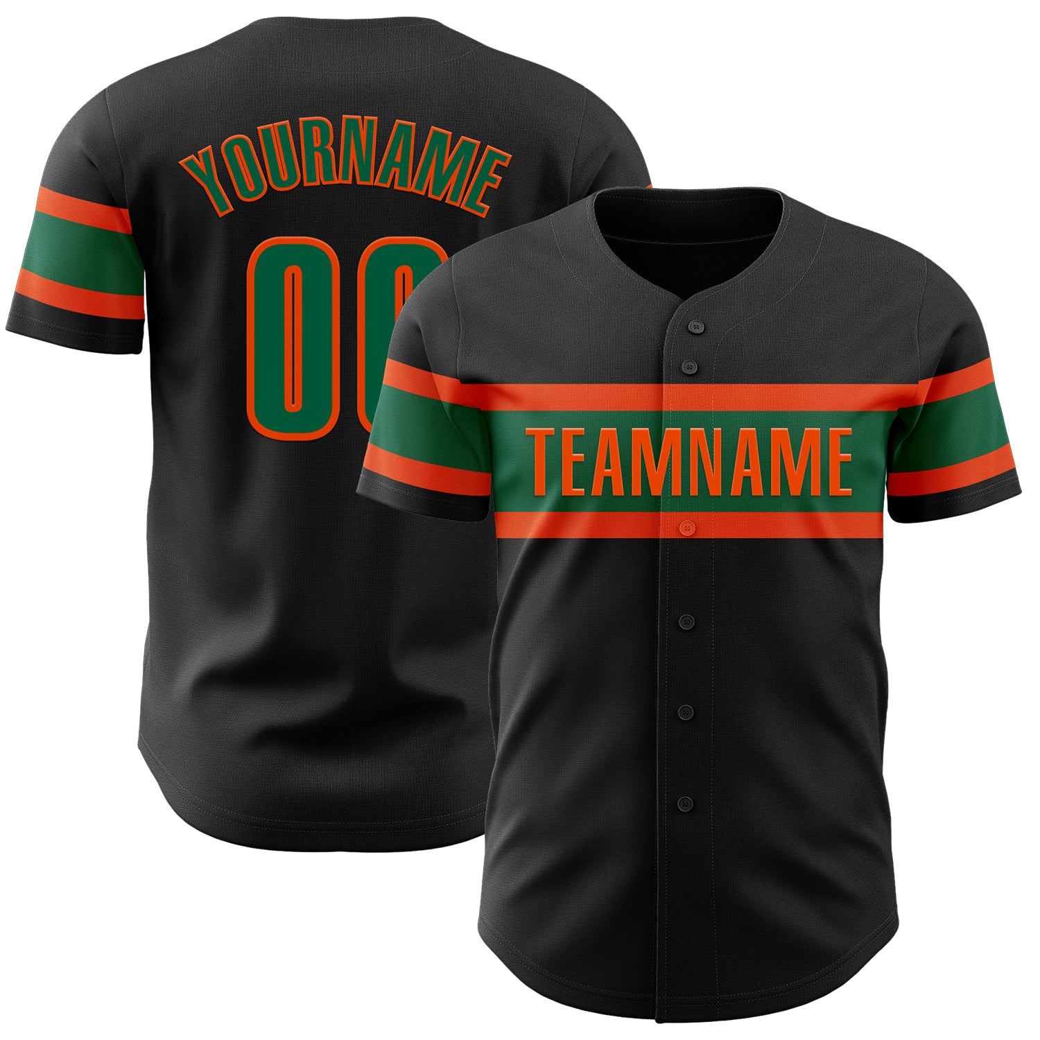 Personalized Authentic Baseball Jersey in Black and Kelly Green-Orange Colors Personalized Black Kelly Green-Orange Authentic