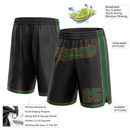 Custom Name and Number Basketball Shorts - Personalized Black Kelly Green-Orange Authentic Team Gear Personalized Black Kelly