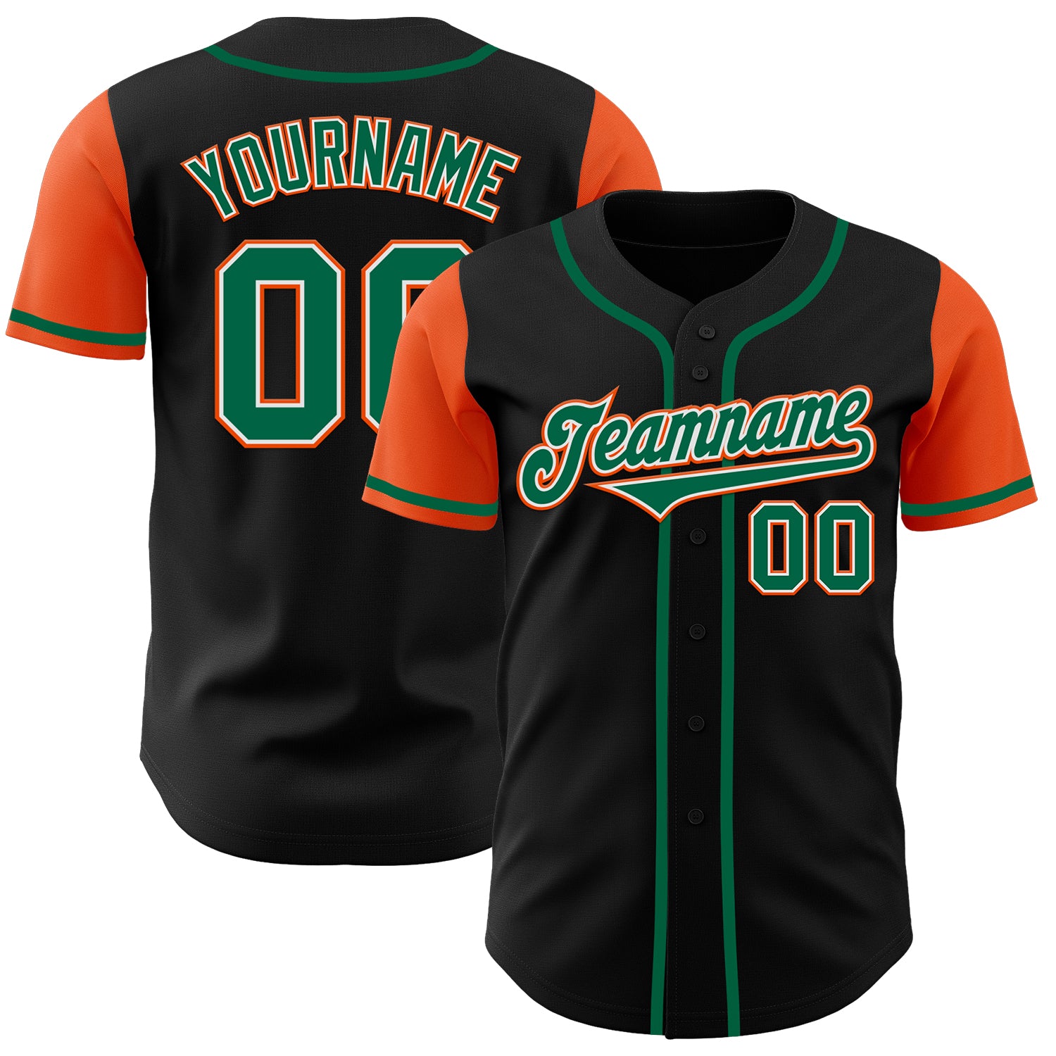Custom Name and Number Two Tone Baseball Jersey in Black Kelly Green-Orange - Personalized Authentic Team Apparel Personalized