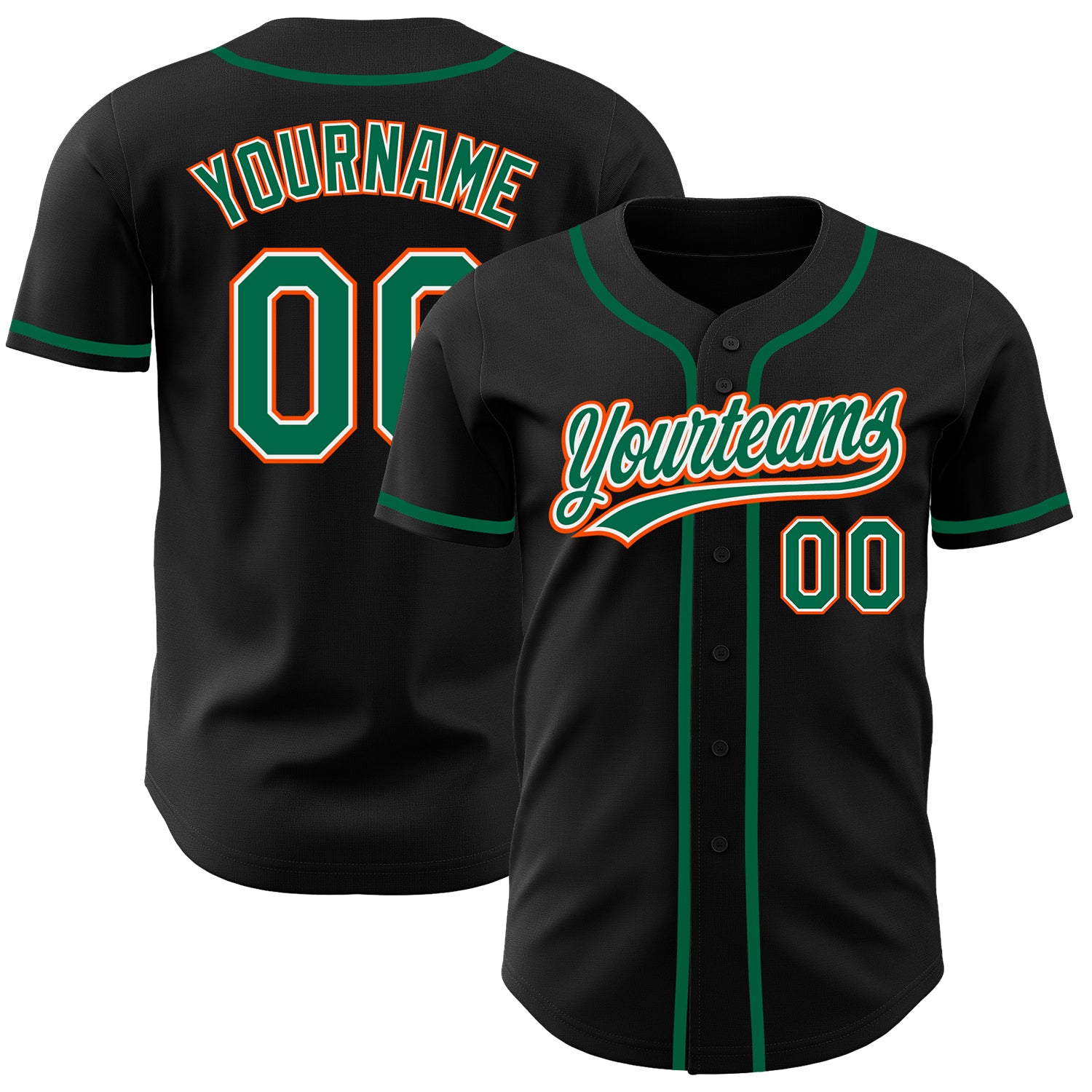 Personalized Baseball Jersey in Black, Kelly Green, and Orange - Custom Athletic Apparel Personalized Black Kelly Green-Orange