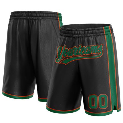 Personalized Basketball Shorts in Black, Kelly Green, and Orange - Custom Sportswear Personalized Black Kelly Green-Orange