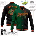 Custom Name Number Black Kelly Green Orange Gradient Bomber Varsity Jacket Fashion Full-Snap Letterman Team Personalized