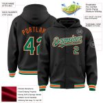 Custom Team Bomber Hoodie Jacket - Personalized Black Kelly Green Orange Varsity Full-Snap with Name & Number Personalized