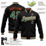 Custom Name Number Black Kelly Green-Orange Varsity Letterman Jacket Personalized Full-Snap Bomber Personalized Black Kelly