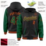 Personalized Two Tone Bomber Hoodie Jacket Black Kelly Green Orange Full-Snap Varsity Letterman Personalized Black Kelly