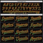 Personalized Two Tone Bomber Jacket in Black Kelly Green-Orange, Full-Snap Varsity Letterman Style Personalized Black Kelly