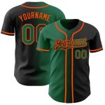 Personalized Black Green Orange Gradient Baseball Jersey - Fashion Sports Apparel Personalized Black Kelly Green-Orange Gradient