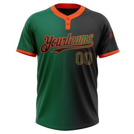 Custom Unisex Softball Jersey - Personalized Gradient Black Kelly Green-Orange Two-Button with Name and Number Personalized