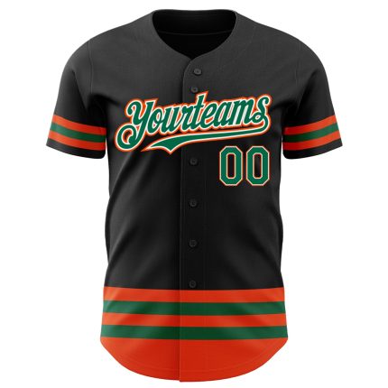 Custom Name and Number Baseball Jersey - Personalized Black Kelly Green-Orange Line Authentic Team Jersey Personalized Black