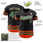 Personalized Baseball Jersey in Black with Kelly Green and Orange Lines Personalized Black Kelly Green-Orange Line Baseball
