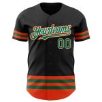 Personalized Baseball Jersey in Black with Kelly Green and Orange Lines Personalized Black Kelly Green-Orange Line Baseball