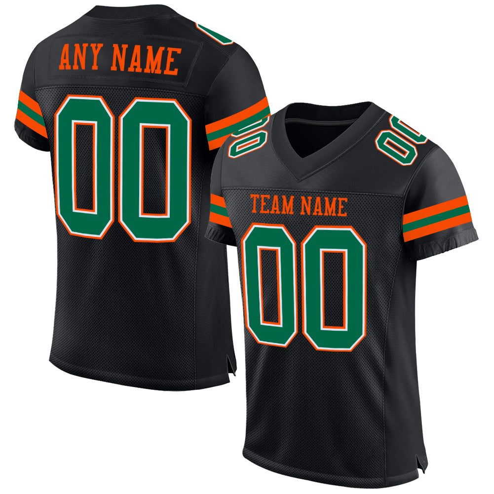 Custom Name Number Personalized Football Jersey Black Kelly Green Orange Mesh Authentic Personalized Black Kelly Green-Orange