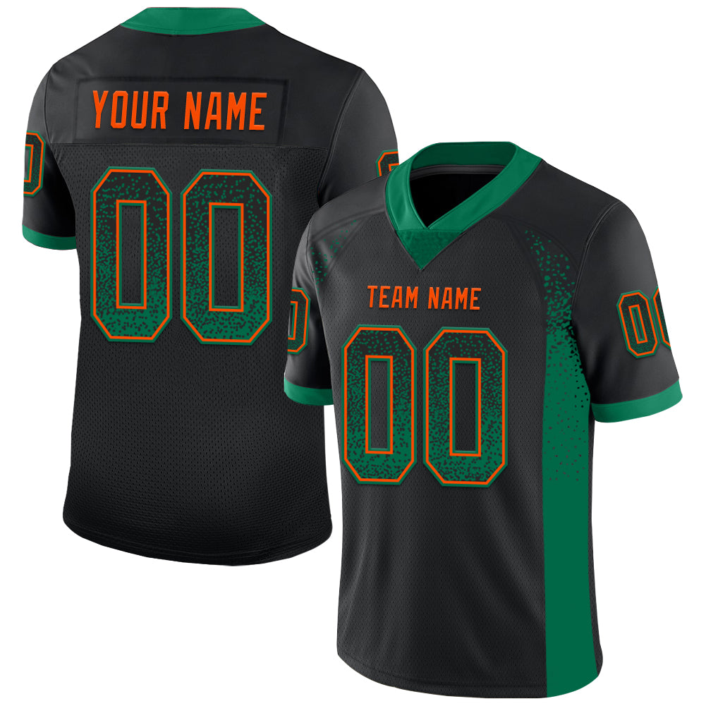 Custom Name Number Football Jersey - Personalized Black Green Orange Mesh Drift Style Team Apparel Personalized Black Kelly