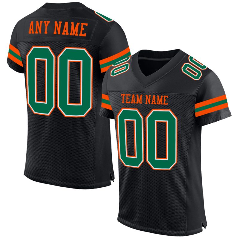 Custom Black and Kelly Green-Orange Mesh Football Jersey Personalized Personalized Black Kelly Green-Orange Mesh Football