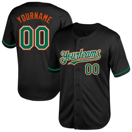 Personalized Throwback Baseball Jersey in Black Kelly Green and Orange Mesh Personalized Black Kelly Green-Orange Mesh Throwback