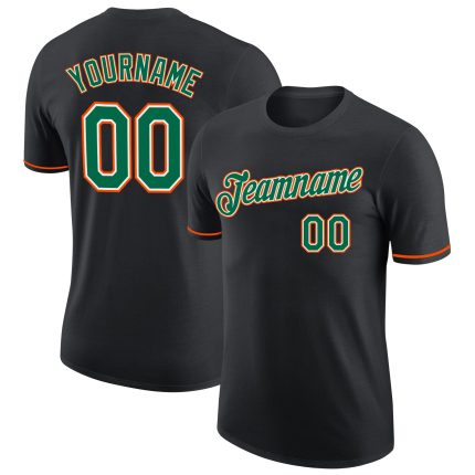 Custom Team Name and Number Personalized Performance T-Shirt in Black Kelly Green-Orange Personalized Black Kelly Green-Orange