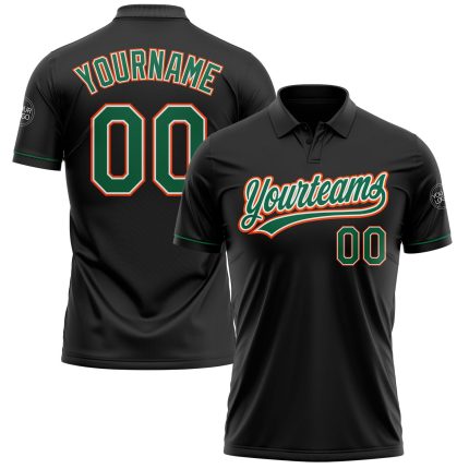 Personalized Performance Vapor Golf Polo Shirt in Black Kelly Green and Orange Personalized Black Kelly Green-Orange Performance