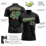 Personalized Performance Vapor Golf Polo Shirt in Black Kelly Green and Orange Personalized Black Kelly Green-Orange Performance