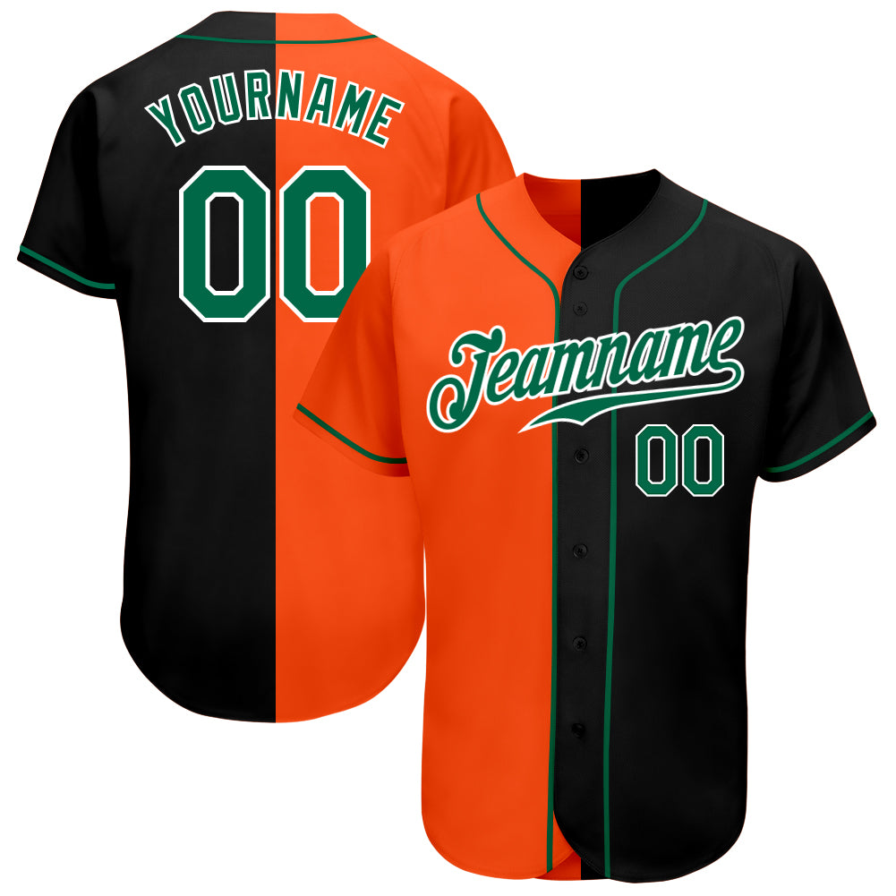 Personalized Black Green Orange Split Baseball Jersey - Stylish Fashion Sportswear Personalized Black Kelly Green-Orange