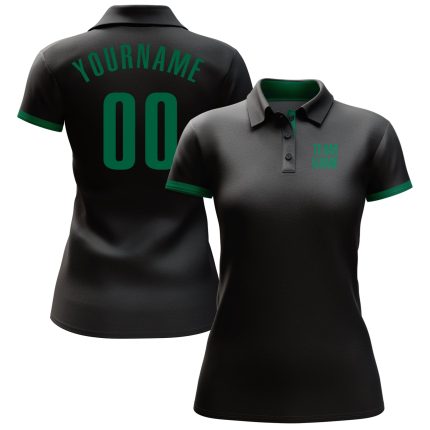 Custom Black Kelly Green Performance Golf Polo Shirt for Men Personalized Black Kelly Green Performance Golf Polo Shirt