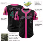 Personalized Black Kelly Green Pink Baseball Jersey - 3 Colors, Arm Shapes Personalized Black Kelly Green-Pink 3 Colors Arm