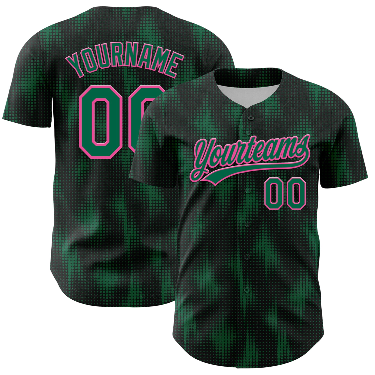 Personalized Black and Kelly Green Pink 3D Halftone Dots Baseball Jersey Personalized Black Kelly Green-Pink 3D Halftone