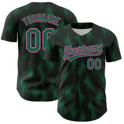 Custom Baseball Jersey with Personalized Name and Number, Black Kelly Green-Pink 3D Halftone Dots Design Personalized Black