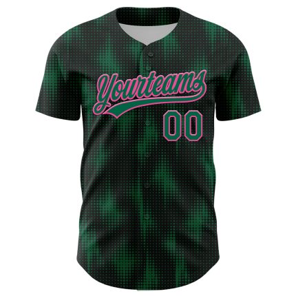 Custom Baseball Jersey with Personalized Name and Number, Black Kelly Green-Pink 3D Halftone Dots Design Personalized Black