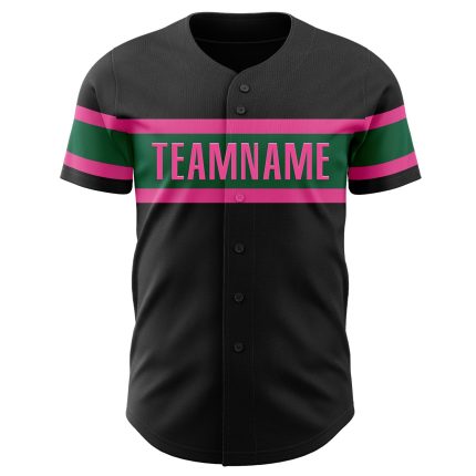 Personalized Authentic Baseball Jersey in Black, Kelly Green, and Pink Personalized Black Kelly Green-Pink Authentic Baseball