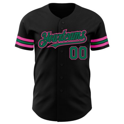 Custom Name and Number Personalized Baseball Jersey - Black Kelly Green-Pink Authentic Team Jersey Personalized Black Kelly
