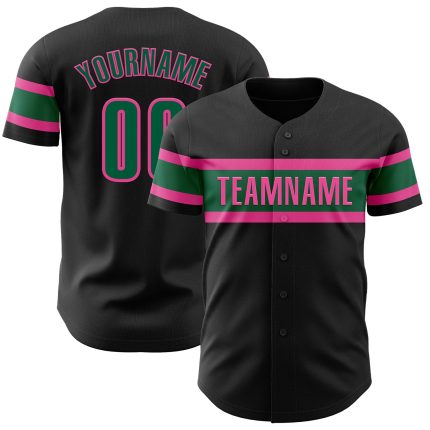 Personalized Authentic Baseball Jersey in Black, Kelly Green, and Pink Personalized Black Kelly Green-Pink Authentic Baseball