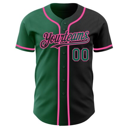 Custom Gradient Fashion Baseball Jersey - Personalized Black Kelly Green-Pink with Your Name and Number Personalized Black
