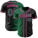Custom Gradient Fashion Baseball Jersey - Personalized Black Kelly Green-Pink with Your Name and Number Personalized Black
