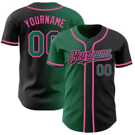 Custom Gradient Fashion Baseball Jersey - Personalized Black Kelly Green-Pink with Your Name and Number Personalized Black