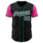 Custom Name & Number Personalized Two Tone Baseball Jersey - Black, Kelly Green & Pink - Authentic Team Jersey Personalized