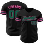 Personalized Black Baseball Jersey with Kelly Green and Pink Accents Personalized Black Kelly Green-Pink Baseball Jersey