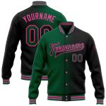 Personalized Gradient Black Kelly Green Pink Bomber Varsity Jacket Full-Snap Fashion Personalized Black Kelly Green-Pink
