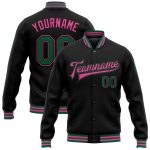 Personalized Kelly Green-Pink Bomber Varsity Letterman Jacket Black Full-Snap Personalized Black Kelly Green-Pink Bomber