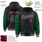 Custom Team Name Number Hoodie Jacket Personalized Black Kelly Green Pink Bomber Varsity Letterman Full-Snap Two Tone Personalized