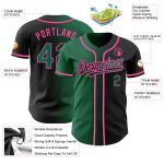 Personalized Fashion Baseball Jersey in Black with Kelly Green and Pink Gradient Design Personalized Black Kelly Green-Pink